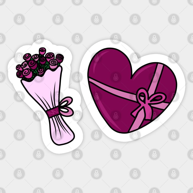 Valentines Day Chocolate Heart Candy Box and Floral Bouquet of Roses, made by EndlessEmporium Sticker by EndlessEmporium